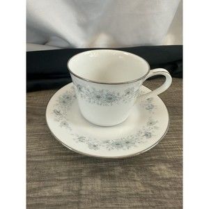 Noritake Porcelain China 6716 INVERNESS Platinum Vintage Japan Blue Cup + Saucer